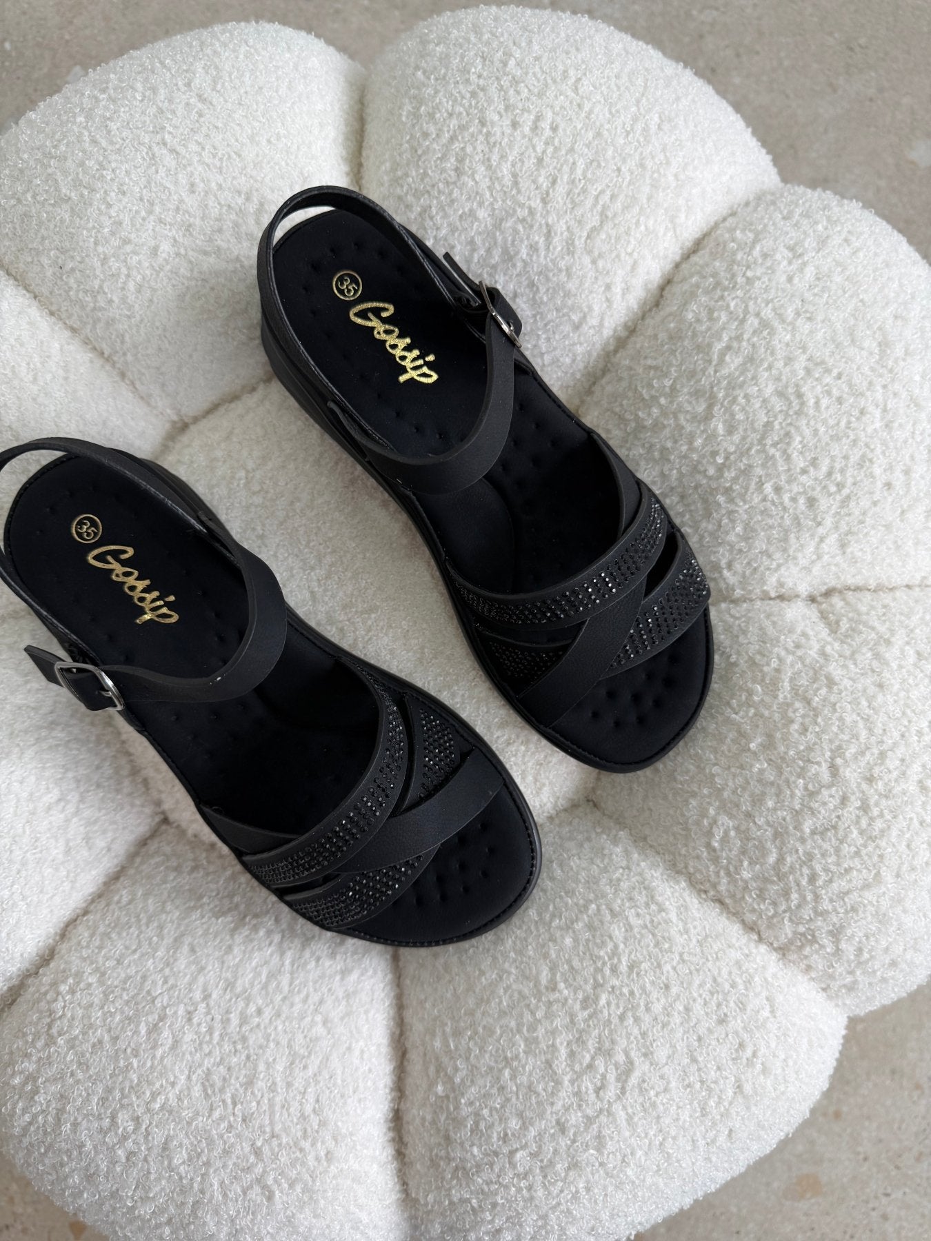 Sandalias Negro Brillos Cuña 14830 Hebilla Casual de mujer Zoé Brand Costa Rica