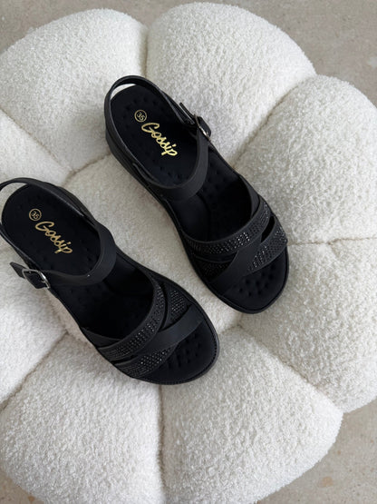 Sandalias Negro Brillos Cuña 14830 Hebilla Casual de mujer Zoé Brand Costa Rica