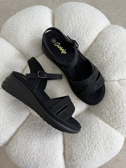 Sandalias Negro Brillos Cuña 14830 Hebilla Casual de mujer Zoé Brand Costa Rica
