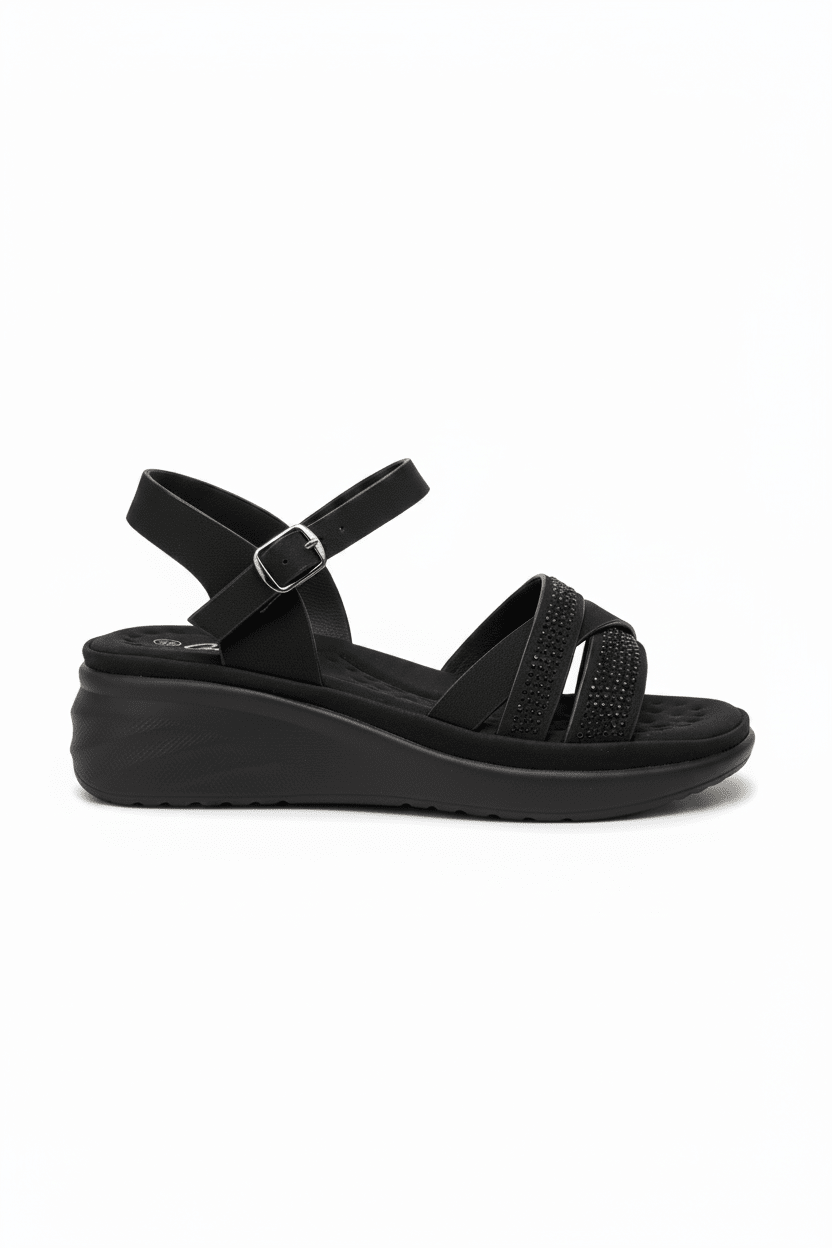 Sandalias Negro Brillos Cuña 14830 Hebilla Casual de mujer Zoé Brand Costa Rica