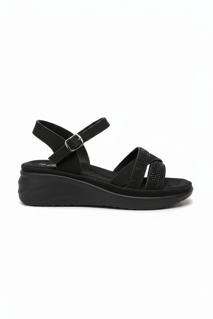 Sandalias Negro Brillos Cuña 14830 Hebilla Casual de mujer Zoé Brand Costa Rica
