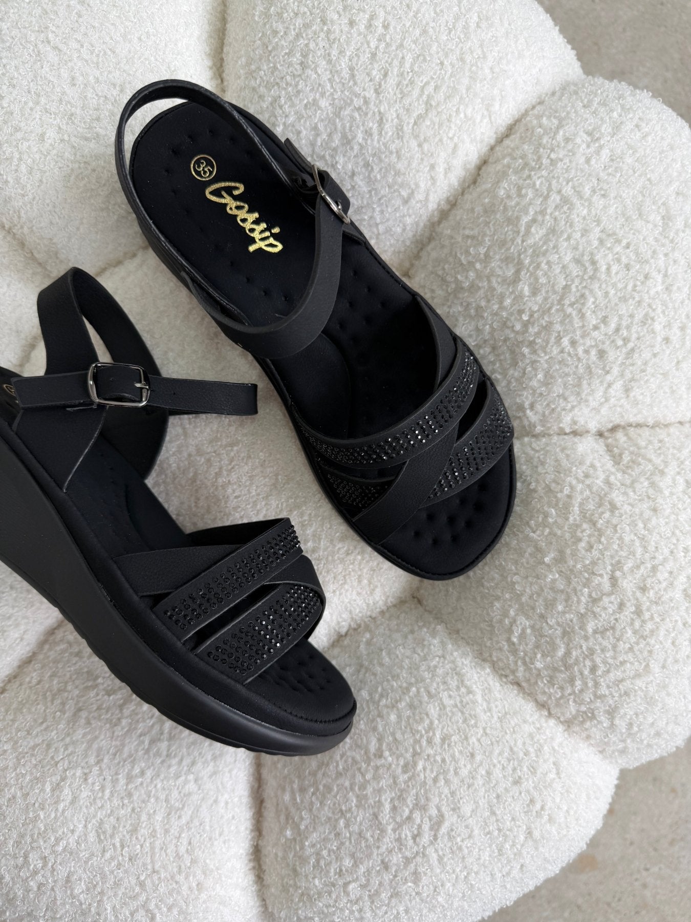 Sandalias Negro Brillos Cuña 14830 Hebilla Casual de mujer Zoé Brand Costa Rica