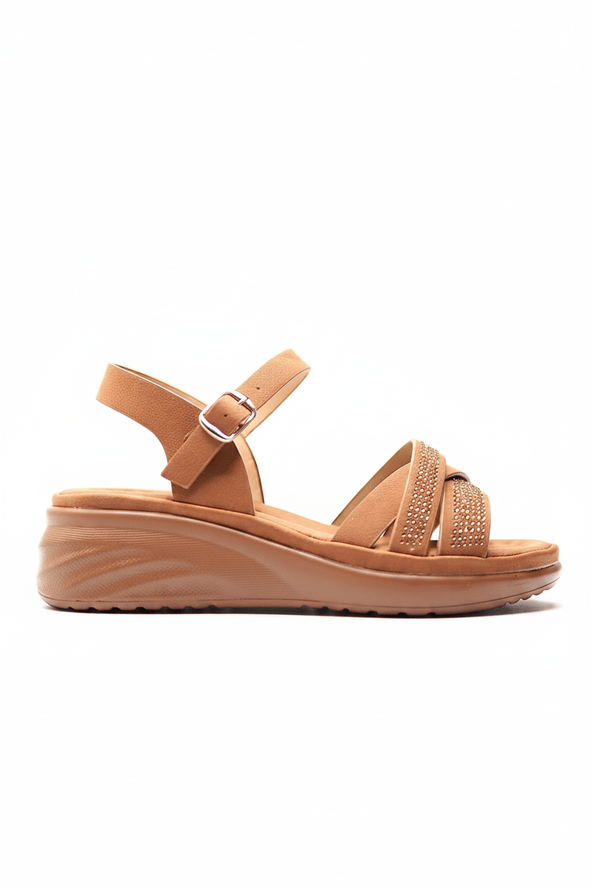 Sandalias Tan Brillos Cuña 14831 Hebilla Casual de mujer Zoé Brand Costa Rica