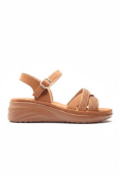Sandalias Tan Brillos Cuña 14831 Hebilla Casual de mujer Zoé Brand Costa Rica