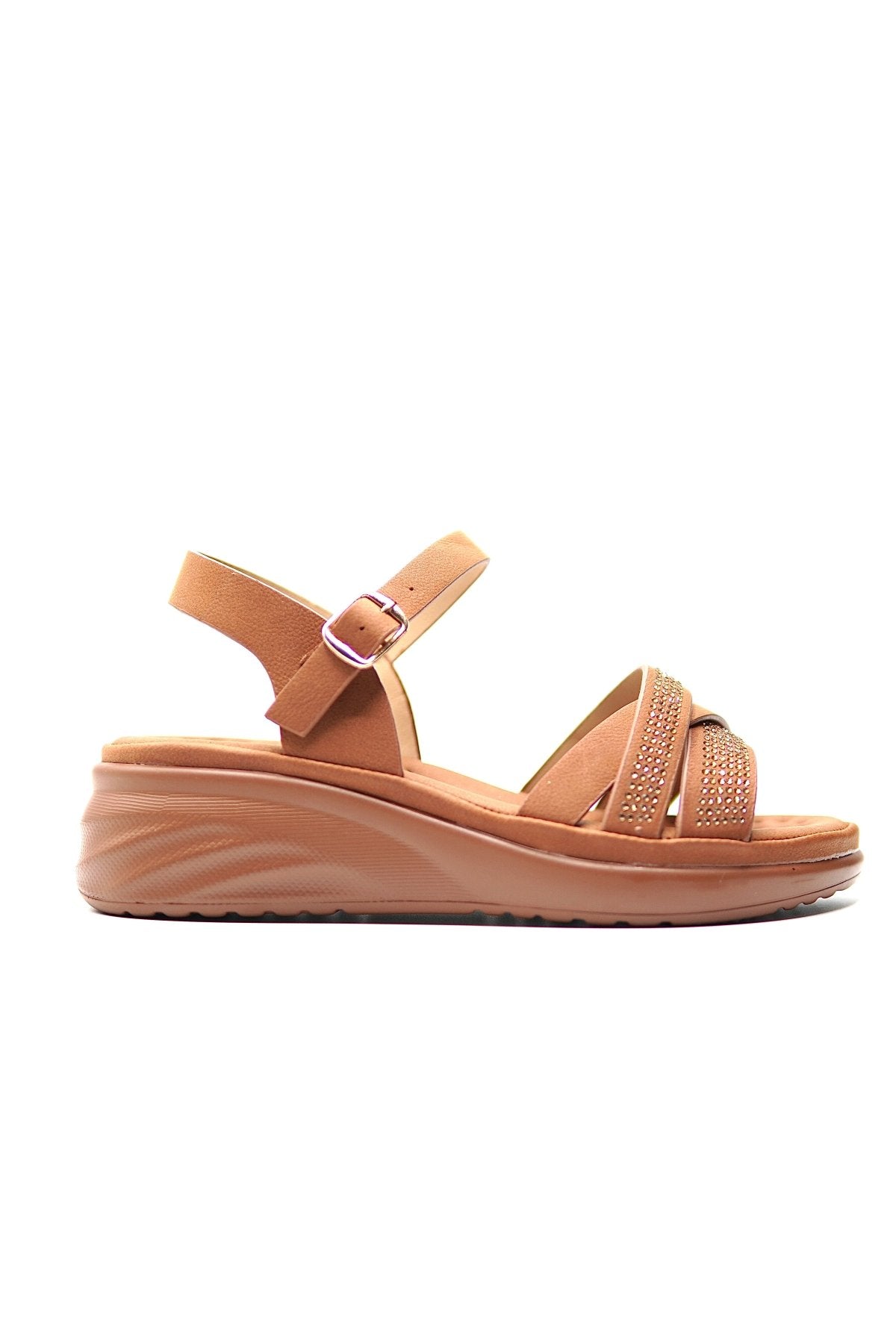 Sandalias Tan Brillos Cuña 14831 Hebilla Casual de mujer Zoé Brand Costa Rica