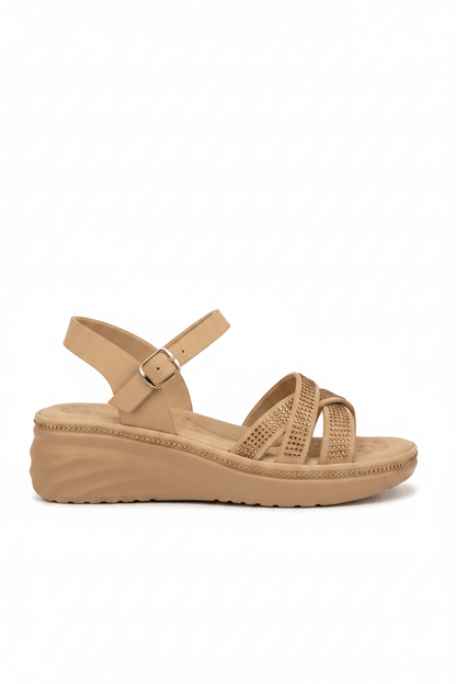 Sandalias Beige Brillos Cuña 14832 Hebilla Casual de mujer Zoé Brand Costa Rica