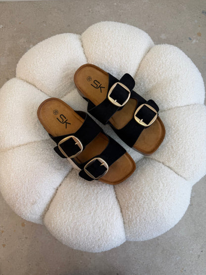 Sandalias Negro Gamuza 14871 Doble Correa Hebillas Casual de mujer Zoé Brand Costa Rica