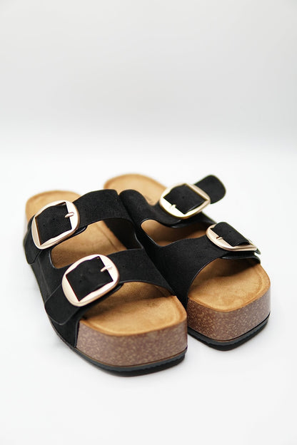 Sandalias Negro Gamuza 14871 Doble Correa Hebillas Casual de mujer Zoé Brand Costa Rica