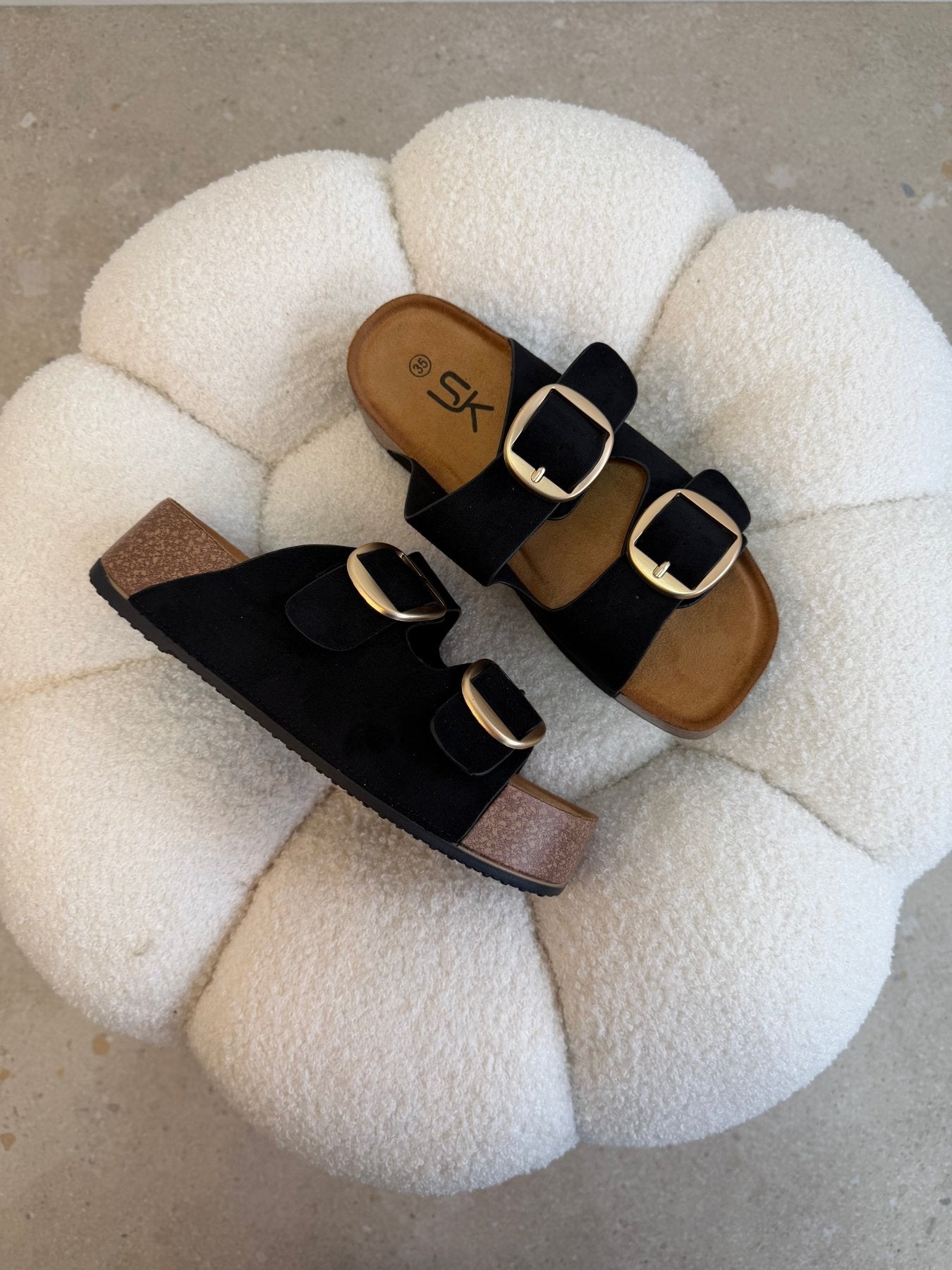 Sandalias Negro Gamuza 14871 Doble Correa Hebillas Casual de mujer Zoé Brand Costa Rica