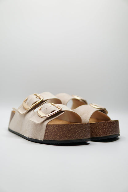 Sandalias Beige Gamuza 14873 Doble Correa Hebillas Casual de mujer Zoé Brand Costa Rica