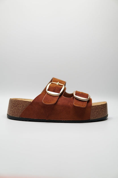 Sandalias Tan Gamuza Plataforma 14874 Doble Correa Hebillas Casual de mujer Zoé Brand Costa Rica