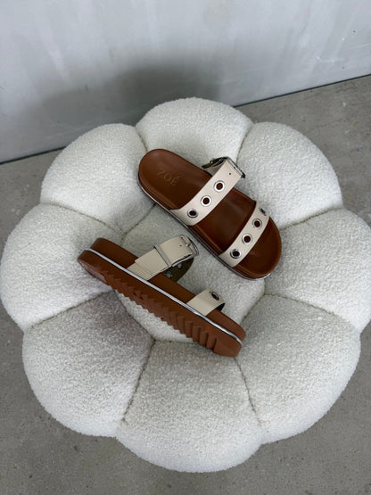 Sandalias Beige Plataforma 14969 Doble Correa Hebilla Casual de mujer Zoé Brand Costa Rica
