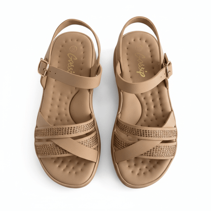 Sandalias Beige Brillos Cuña 14832 Hebilla Casual de mujer Zoé Brand Costa Rica - ZOÉ BRAND 2026 disponible-35 disponible-36