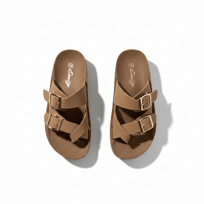 Sandalias Beige Plataforma Flat 14803 Doble Correa Hebillas Casual de mujer Zoé Brand Costa Rica - ZOÉ BRAND 2026 disponible-35 disponible-36