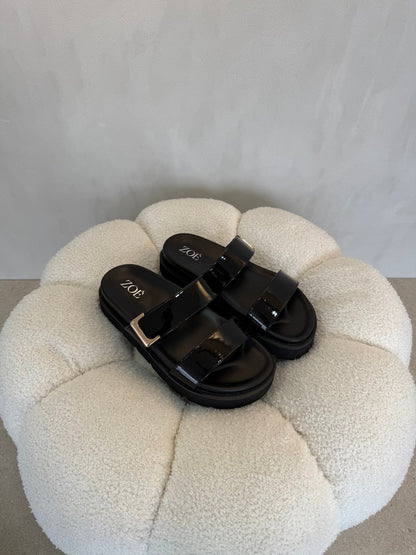 Sandalias Negro Charol 15064 Hebilla Casual de mujer Zoé Brand Costa Rica - ZOÉ BRAND 2026 BLACK chancletas