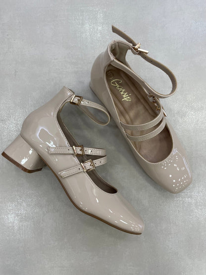 Tacones Beige Charol 14312 Doble Correa con Hebillas Mary Jane Casual  Zoé Brand Costa Rica