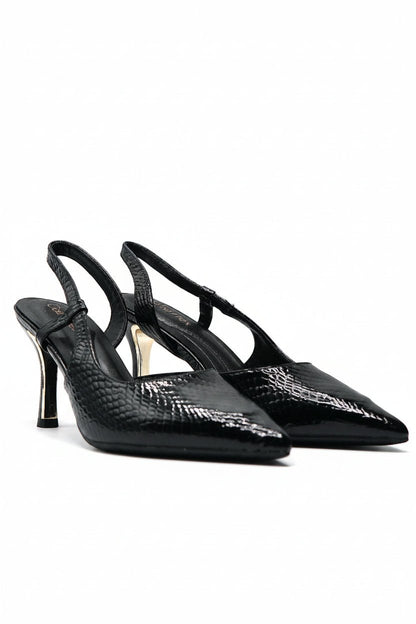 Tacones Negro Charol Animal Print 14784 Slingback Stilettos de mujer Zoé Brand Costa Rica