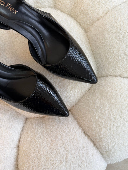 Tacones Negro Charol Animal Print 14784 Slingback Stilettos de mujer Zoé Brand Costa Rica