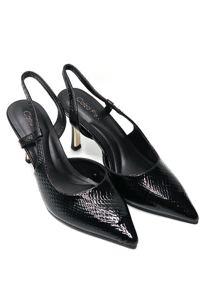 Tacones Negro Charol Animal Print 14784 Slingback Stilettos de mujer Zoé Brand Costa Rica