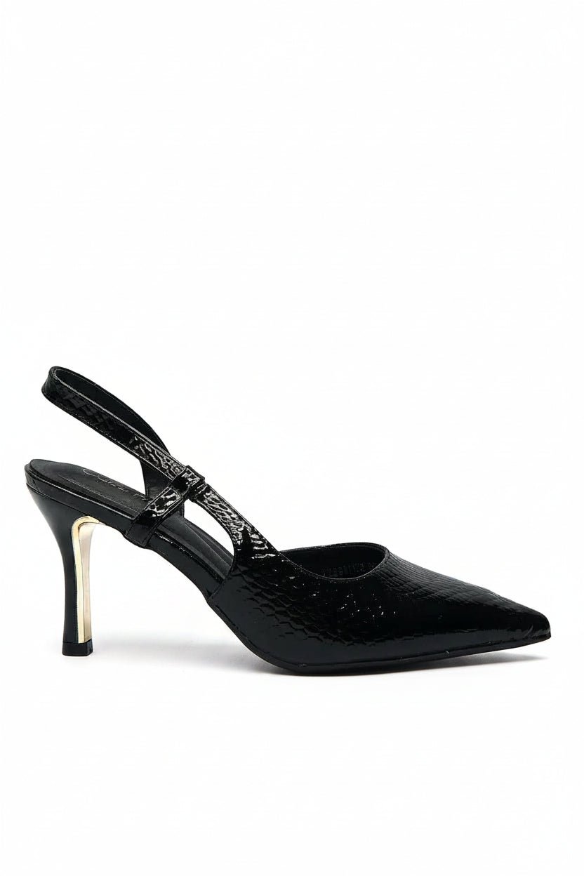 Tacones Negro Charol Animal Print 14784 Slingback Stilettos de mujer Zoé Brand Costa Rica