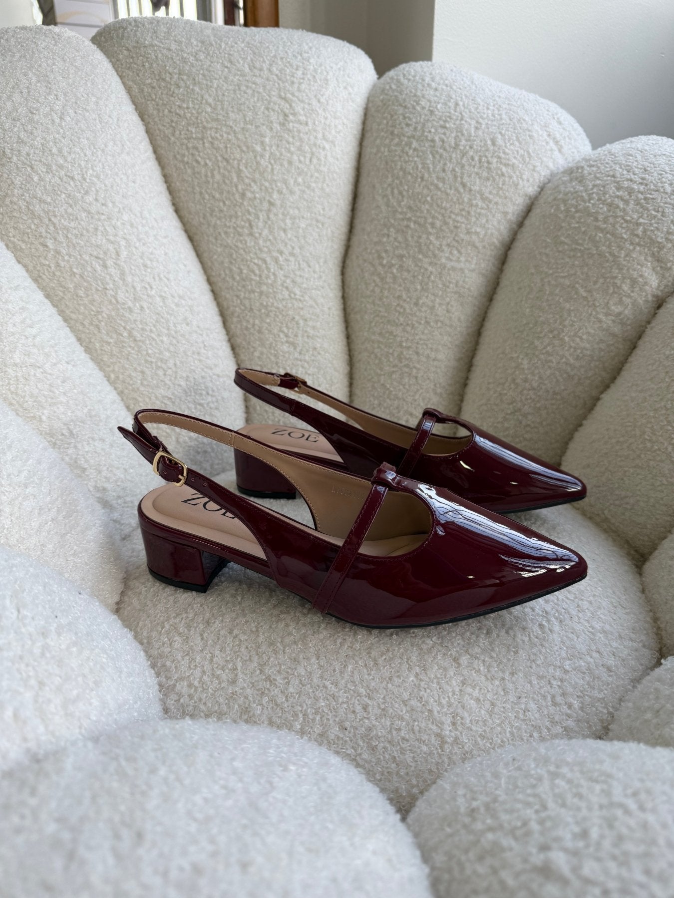 Tacones Burdeos Charol 15005 Hebilla Mary Jane Slingback Ejecutivo Zoé Brand Costa Rica