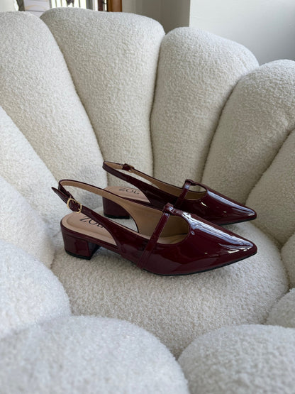 Tacones Burdeos Charol 15005 Hebilla Mary Jane Slingback Ejecutivo Zoé Brand Costa Rica