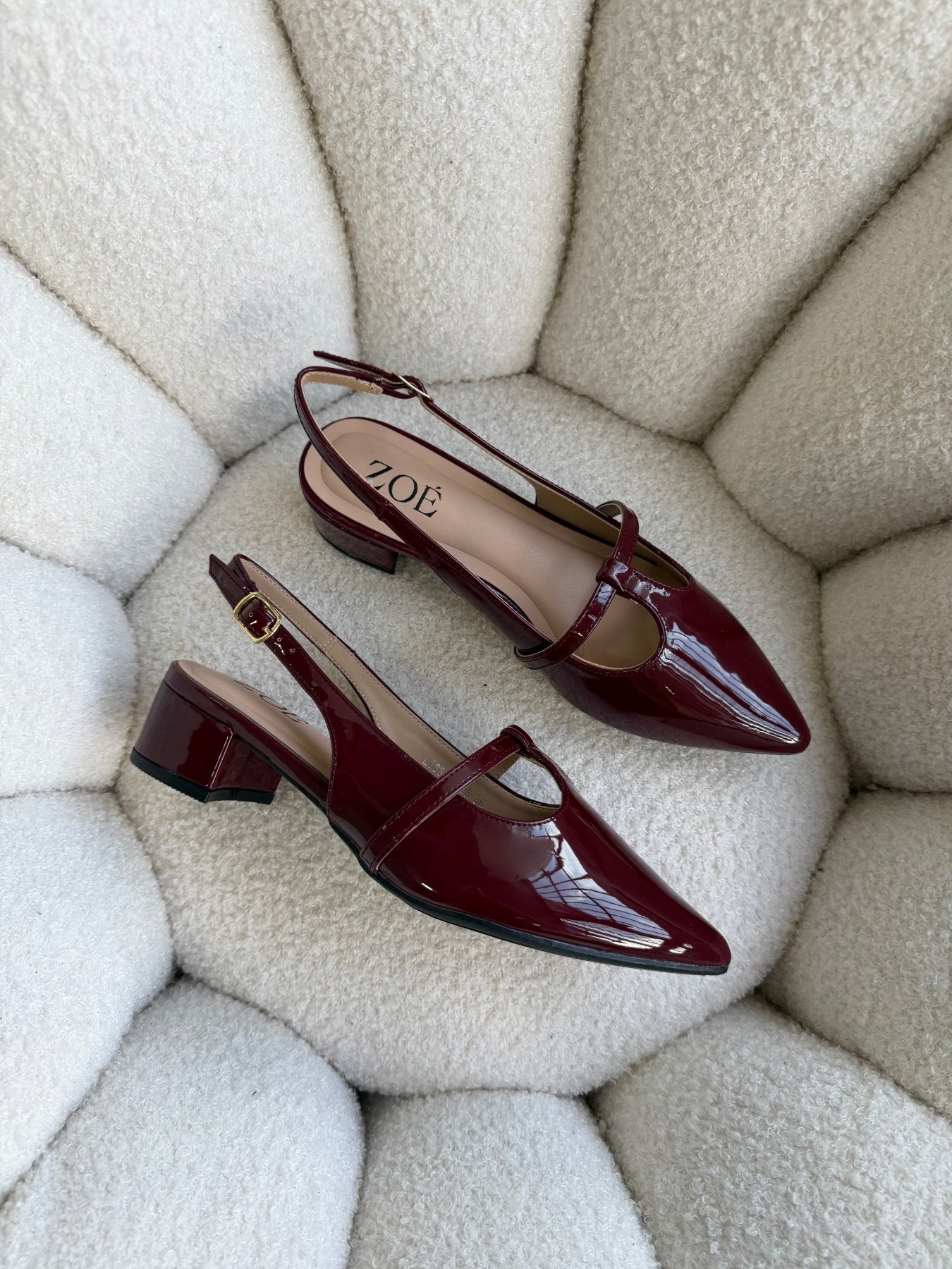 Tacones Burdeos Charol 15005 Hebilla Mary Jane Slingback Ejecutivo Zoé Brand Costa Rica