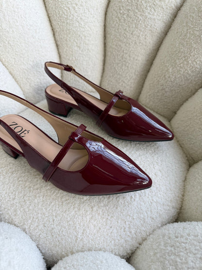 Tacones Burdeos Charol 15005 Hebilla Mary Jane Slingback Ejecutivo Zoé Brand Costa Rica