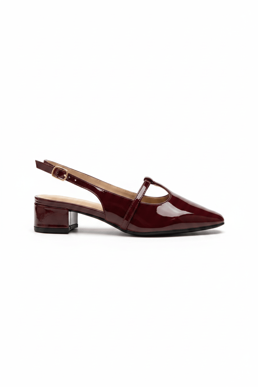 Tacones Burdeos Charol 15005 Hebilla Mary Jane Slingback Ejecutivo Zoé Brand Costa Rica