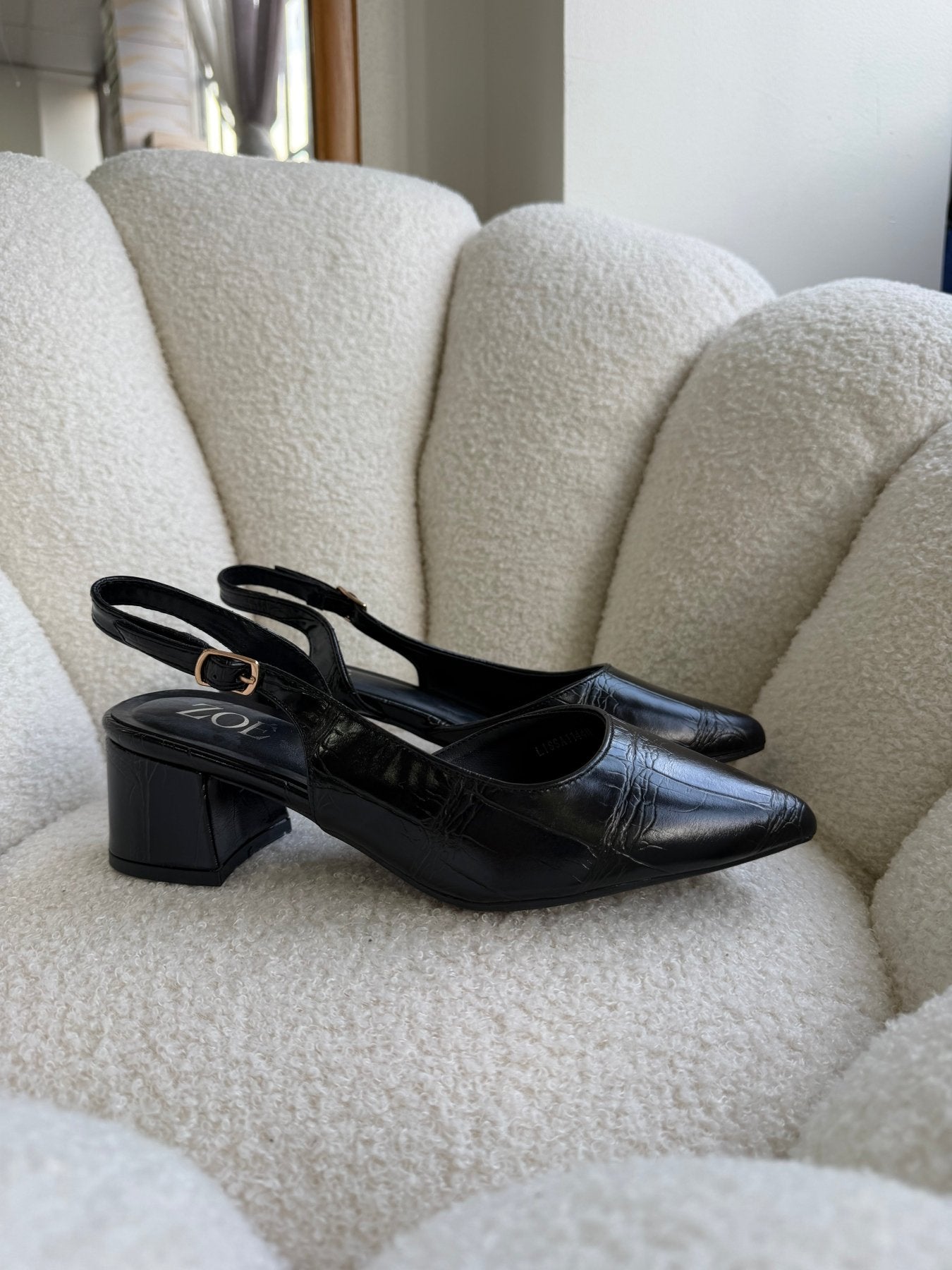 Tacones Negro 15007 Hebilla Slingback Animal Print Ejecutivo Zoé Brand Costa Rica