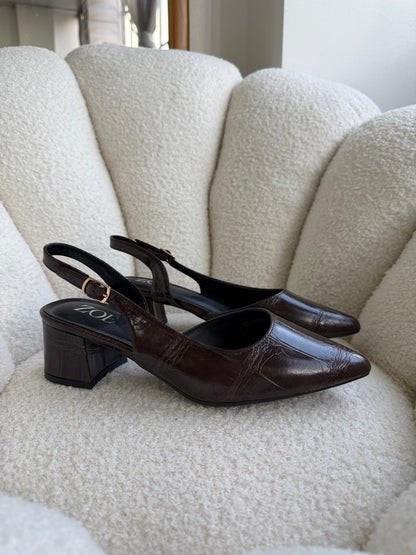 Tacones Café 15009 Hebilla Slingback Animal Print Ejecutivo Zoé Brand Costa Rica