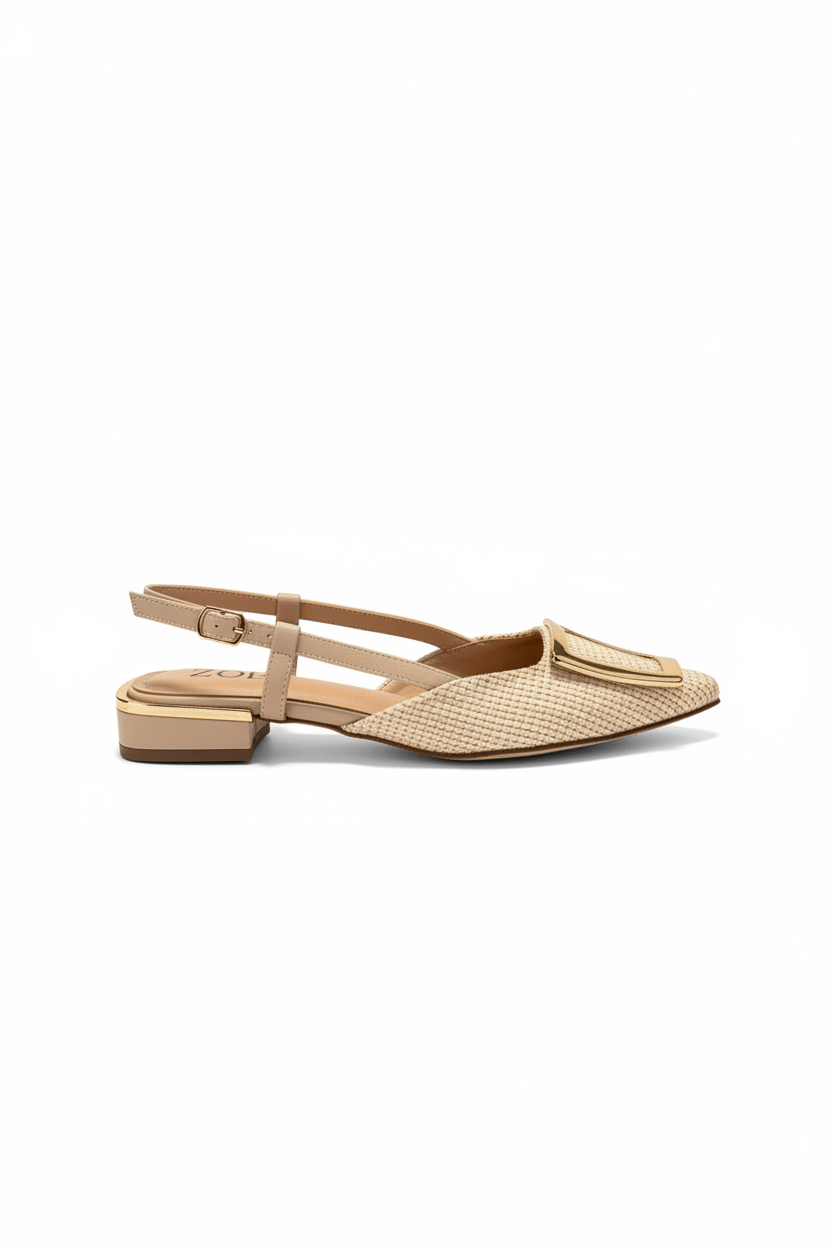 Tacones Beige 15092 Tacón Bajo Punta Fina Slingback de mujer Costa Rica - ZOÉ BRAND 2026 beige clásico