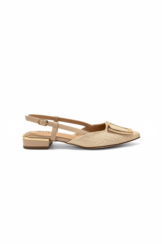 Tacones Beige 15092 Tacón Bajo Punta Fina Slingback de mujer Costa Rica - ZOÉ BRAND 2026 beige clásico