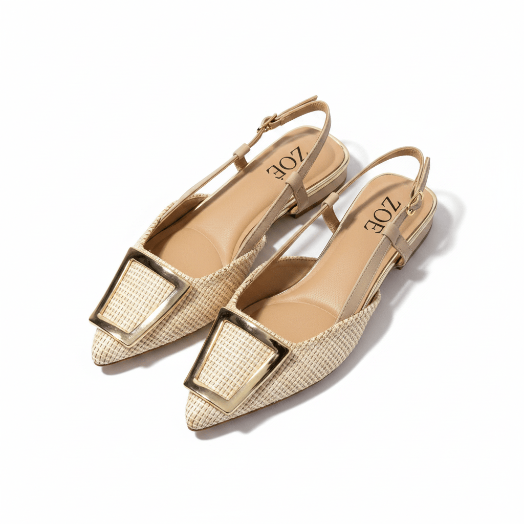 Tacones Beige 15092 Tacón Bajo Punta Fina Slingback de mujer Costa Rica - ZOÉ BRAND 2026 beige clásico
