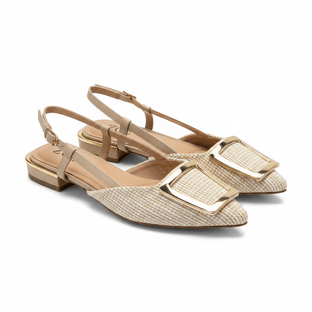 Tacones Beige 15092 Tacón Bajo Punta Fina Slingback de mujer Costa Rica - ZOÉ BRAND 2026 beige clásico