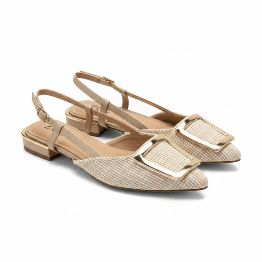 Tacones Beige 15092 Tacón Bajo Punta Fina Slingback de mujer Costa Rica - ZOÉ BRAND 2026 beige clásico