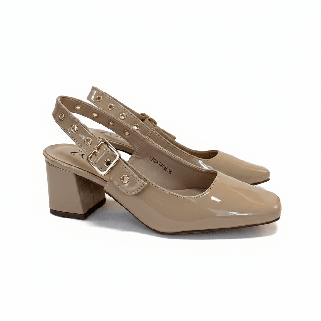 Tacones Beige Charol 15080 Tacón Medio Punta Fina Slingback de mujer Costa Rica - ZOÉ BRAND 2026 beige charol