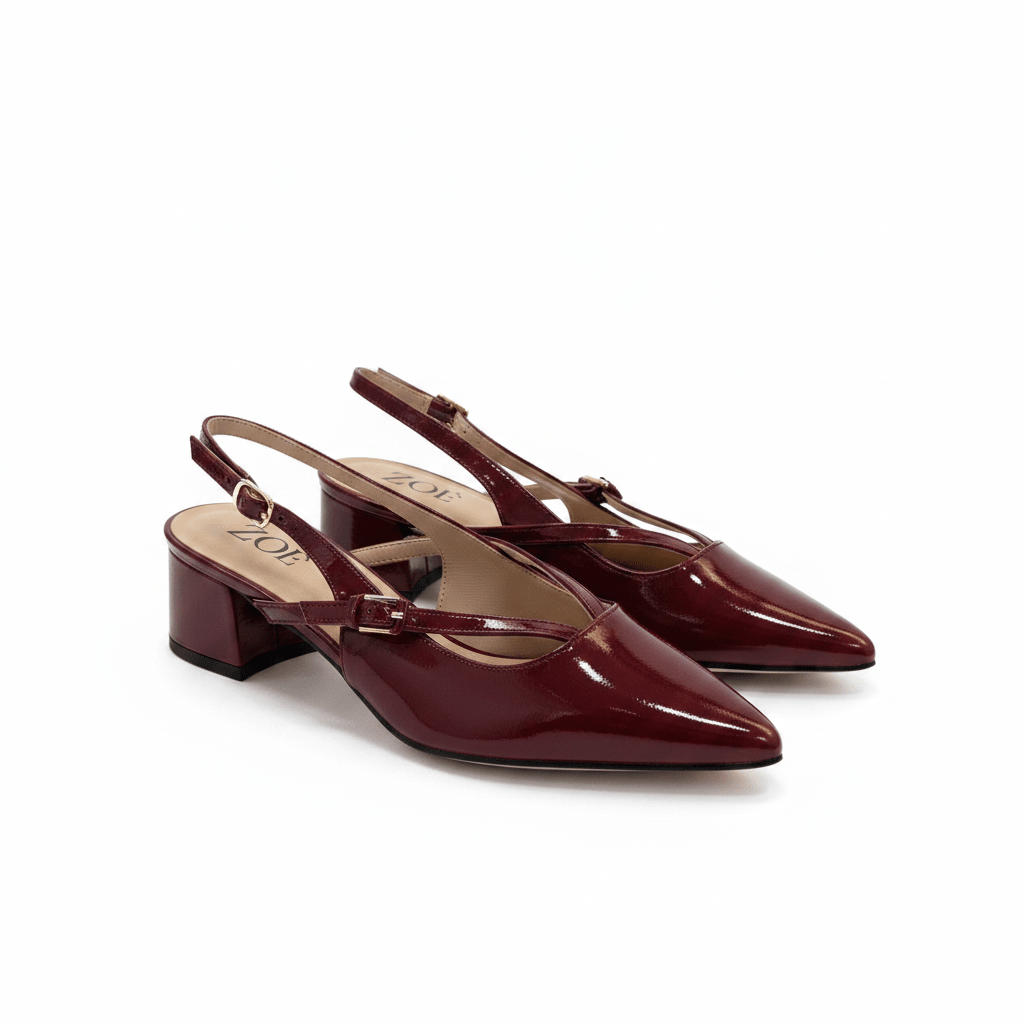 Tacones Burgundy Charol 15086 Tacón Medio Punta Fina Slingback de mujer Costa Rica - ZOÉ BRAND 2026 burgundy charol