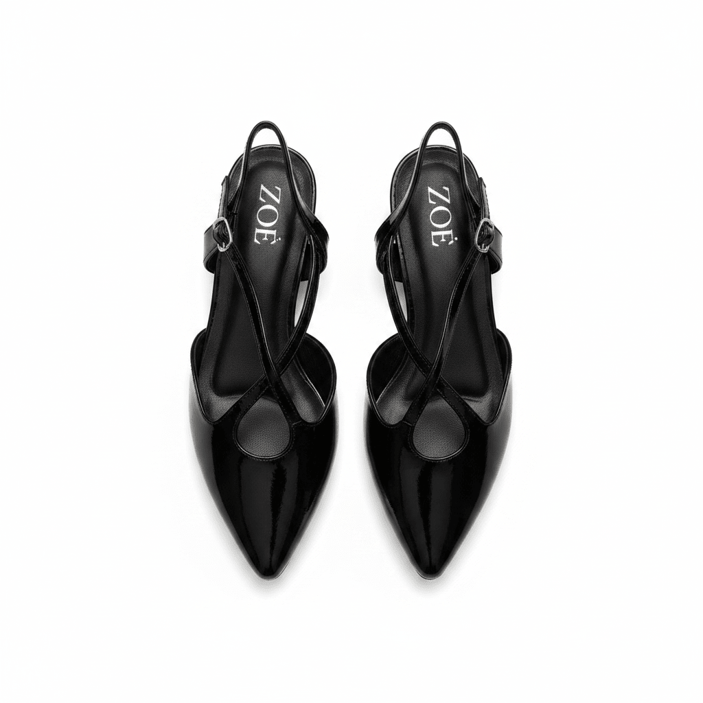 Tacones Negro Charol 15082 Tacón Medio Punta Fina Slingback de mujer Costa Rica - ZOÉ BRAND 2026 BLACK clásico