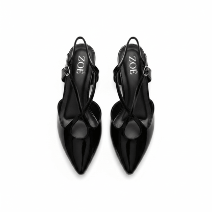 Tacones Negro Charol 15082 Tacón Medio Punta Fina Slingback de mujer Costa Rica - ZOÉ BRAND 2026 BLACK clásico