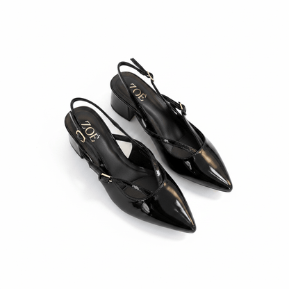 Tacones Negro Charol 15085 Tacón Medio Punta Fina Slingback de mujer Costa Rica - ZOÉ BRAND 2026 BLACK charol