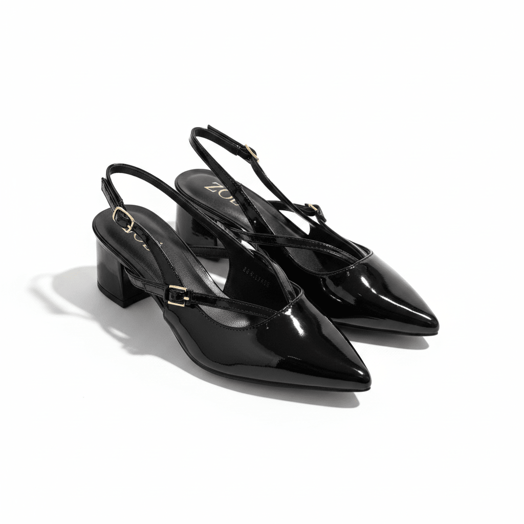 Tacones Negro Charol 15085 Tacón Medio Punta Fina Slingback de mujer Costa Rica - ZOÉ BRAND 2026 BLACK charol