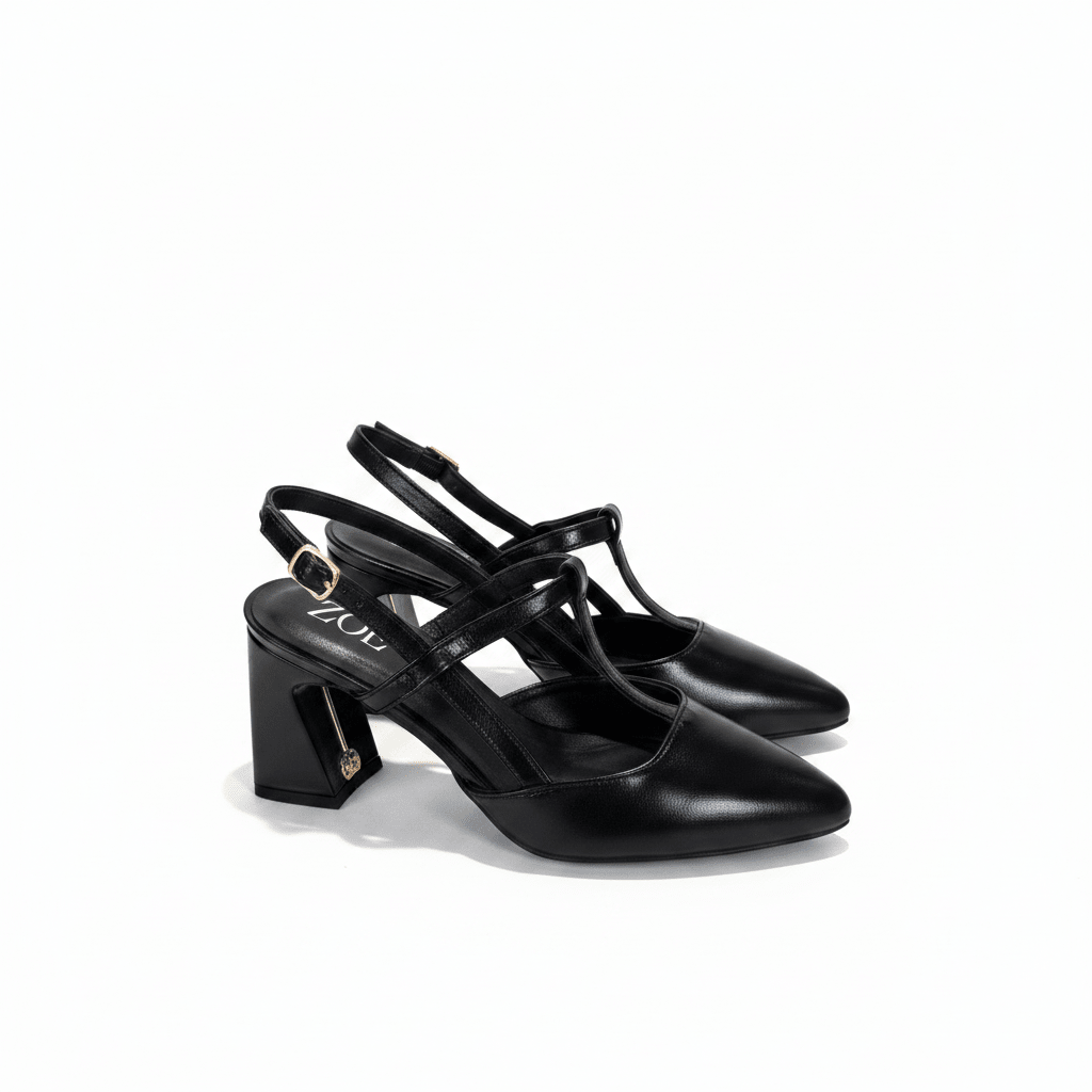 Tacones Negro Charol 15094 Hebilla Slingback Tacón Alto Punta Fina Costa Rica - ZOÉ BRAND 2026 BLACK clásico