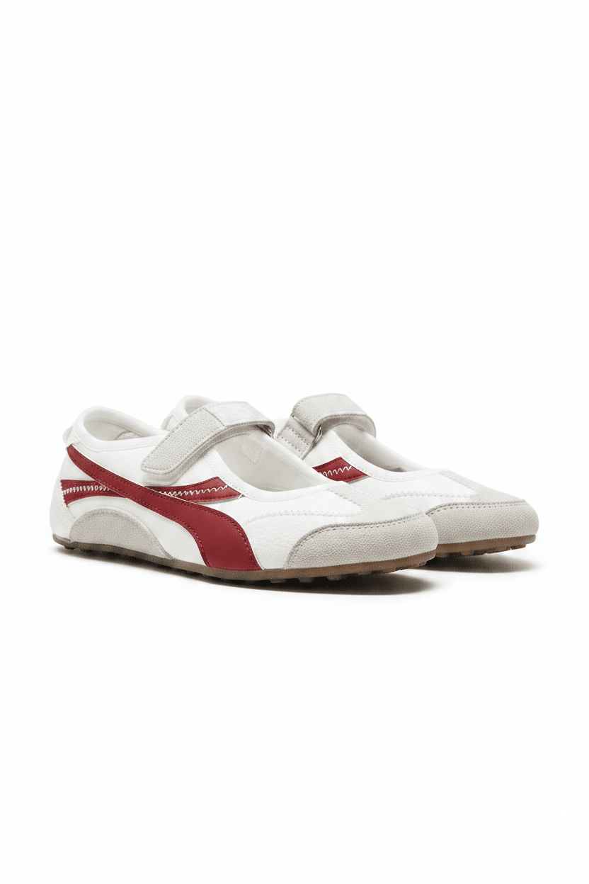 Tenis Blanco Rojo Gamuza 14818 Velcro Mary Jane Casual de mujer Zoé Brand Costa Rica