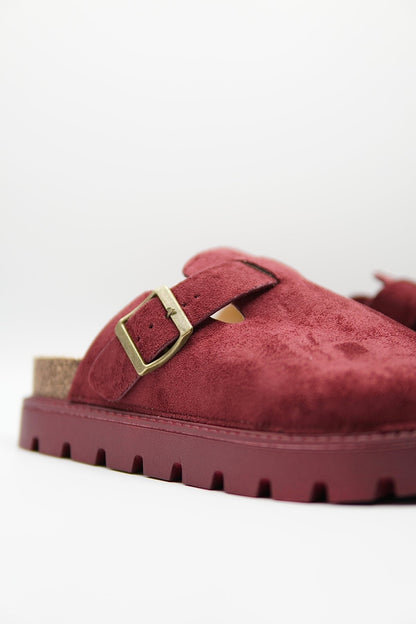 Zuecos Burdeos Gamuza 14862 Plataforma Hebilla Casual de mujer Zoé Brand Costa Rica