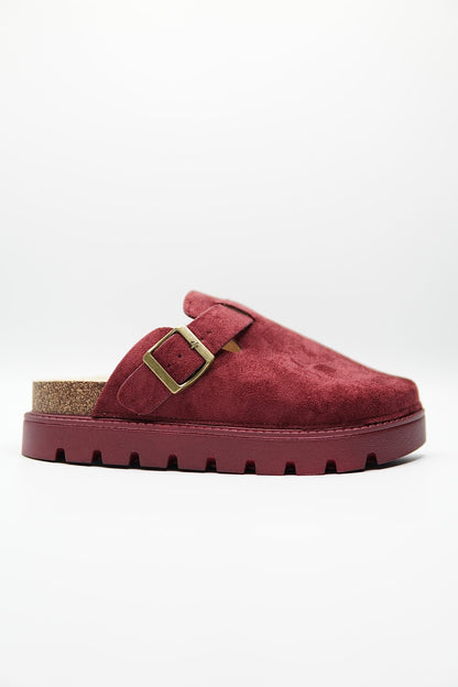 Zuecos Burdeos Gamuza 14862 Plataforma Hebilla Casual de mujer Zoé Brand Costa Rica