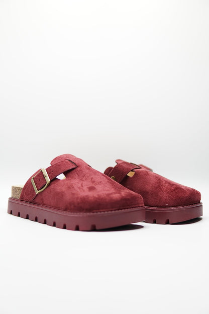 Zuecos Burdeos Gamuza 14862 Plataforma Hebilla Casual de mujer Zoé Brand Costa Rica