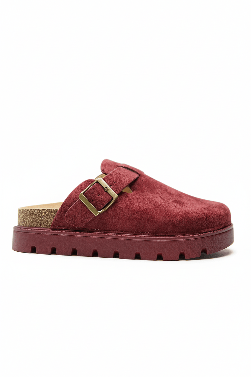 Zuecos Burdeos Gamuza 14862 Plataforma Hebilla Casual de mujer Zoé Brand Costa Rica